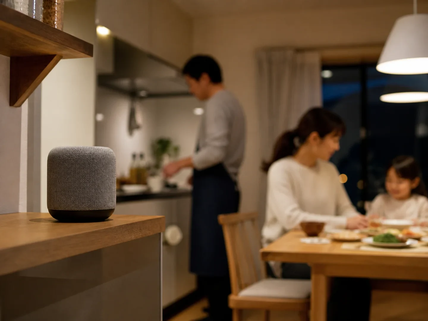 家族がリビングでスマートホームを共有するイメージ