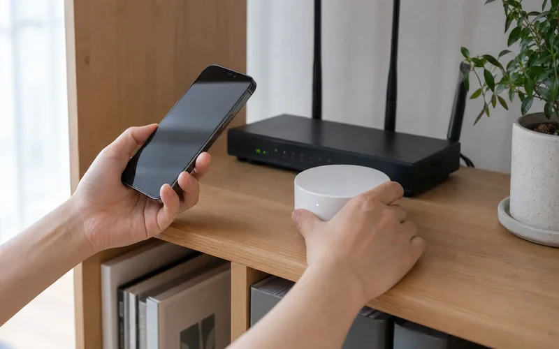 スマートフォンでメーカーアプリからハブを設定するイメージ
