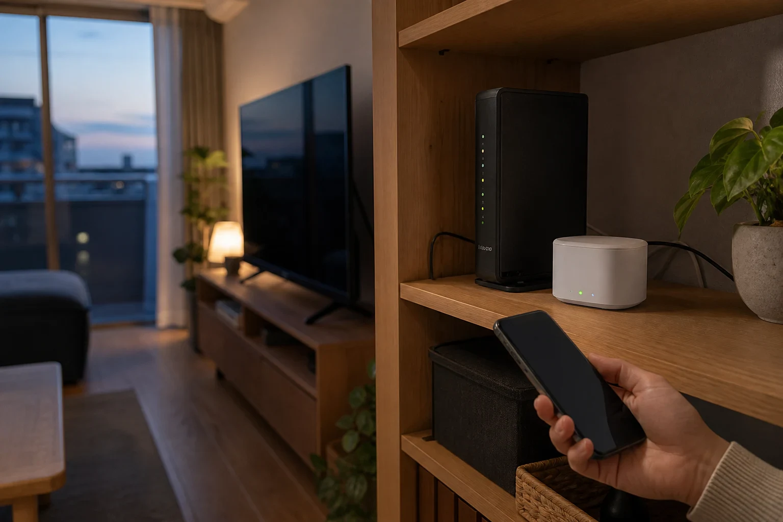 ルーターとスマートホームハブのランプを確認する手元