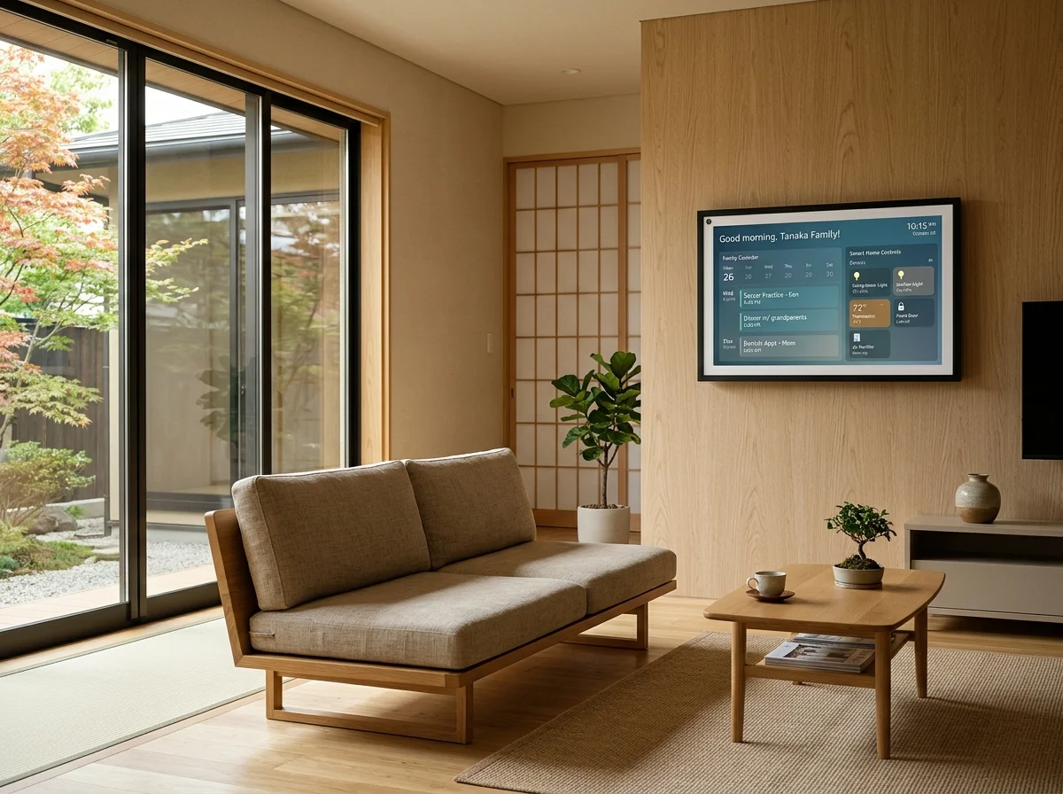 Echo Show 15がリビング壁面に設置された様子