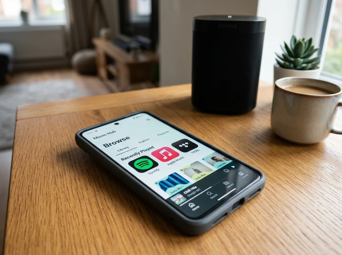 スマートフォンに表示された音楽ストリーミングサービス