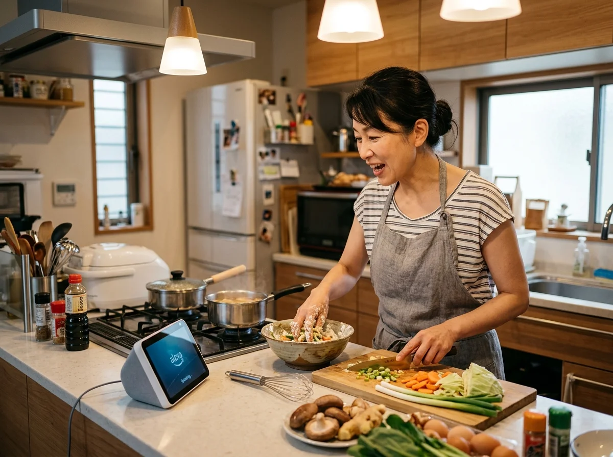 音声で家電を操作するシーン