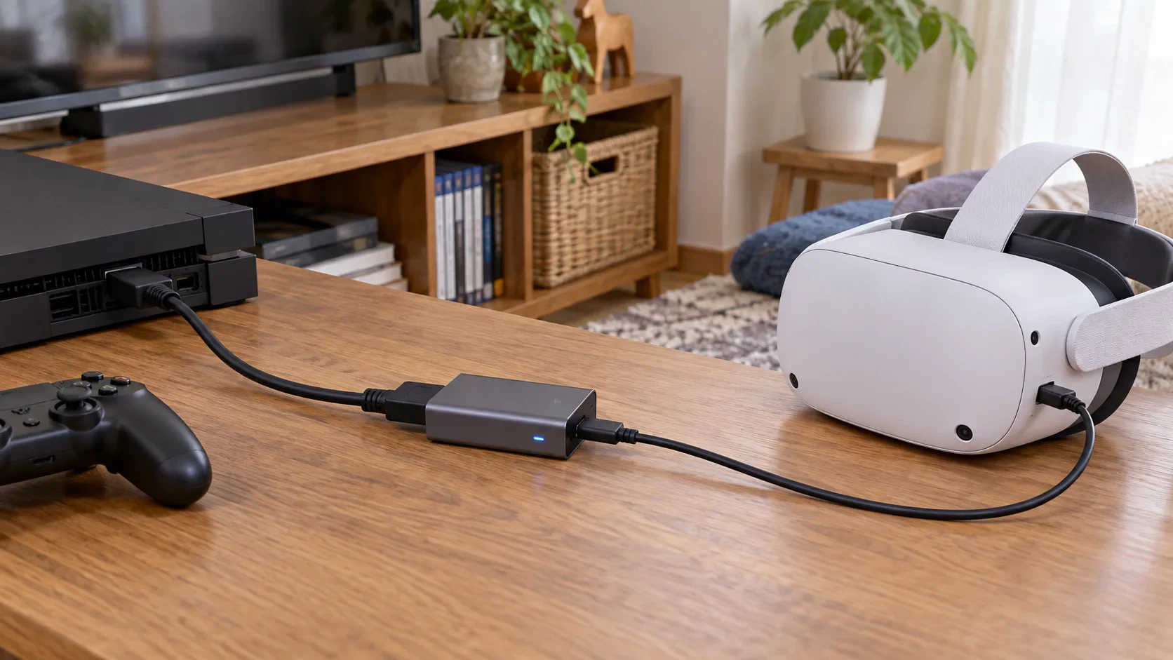 ゲーム機からHDMIケーブルとキャプチャー機器を経由してQuestへ映像を送る接続経路